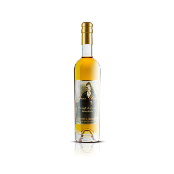 Bottiglia di acquavite di vinaccia invecchiata ambrata Nonno Elogu Cantina Cherchi, 50cl, 40% vol